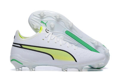Puma King Ultimate Icon MG Low-Tops Soccer Cleats - White/Yellow/Black