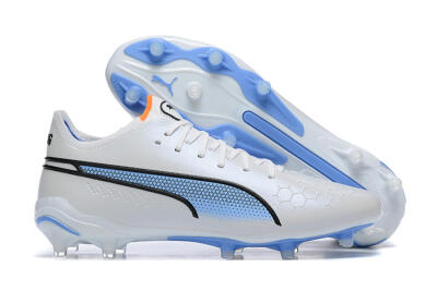 Puma King Ultimate Icon MG Low-Tops Soccer Cleats - White/Blue