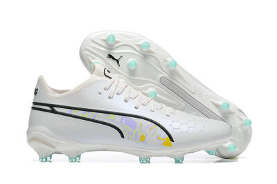 Puma King Ultimate Icon FG High-Tops Soccer Shoes - White/Black/Green