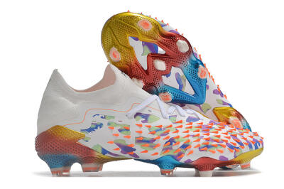 Adidas Predator Freak.1 Low FG High-Tops Soccer Cleats - White/Blue/Orange/Gold