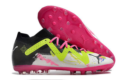 Puma Future Ultimate MG Low-Tops Soccer Cleats - White/Black/Yellow/Pink