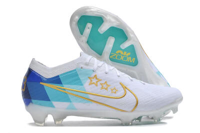 Nike Air Zoom Mercurial Vapor 15 Elite FG Low-Tops Soccer Cleats - White/Blue/Gold
