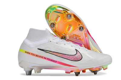 Nike Air Zoom Mercurial Superfly 9 Elite SG High-Tops Soccer Cleats - White/Pink/Black/Yellow/Gold