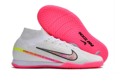 Nike Air Zoom Mercurial Superfly 9 Elite IC High-Tops Soccer Shoes - White/Pink/Black/Yellow