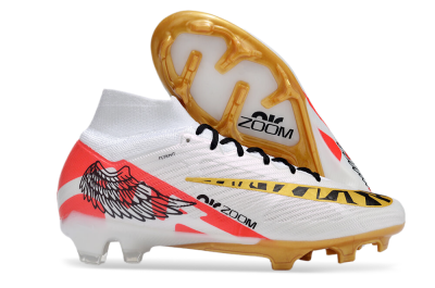 Nike Air Zoom Mercurial Superfly 9 Elite FG High-Tops Soccer Cleats - White/Gold/Black/Red