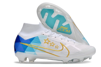 Nike Air Zoom Mercurial Superfly 9 Elite FG High-Tops Soccer Cleats - White/Blue/Gold