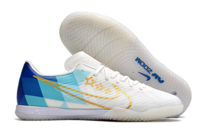 Nike Air Zoom Mercurial Vapor 15 Academy IC Low-Tops Soccer Shoes - White/Gold/Jade/Blue