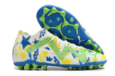 Puma Future Ultimate FG Low-Tops Soccer Cleats - White/Yellow/Blue