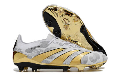 Adidas Predator Elite FG Low-Tops Soccer Cleats - White/Grey/Gold
