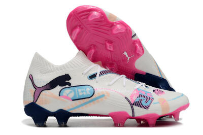 Puma Future Ultimate FG Low-Tops Soccer Cleats - White/Blue/Black/Pink