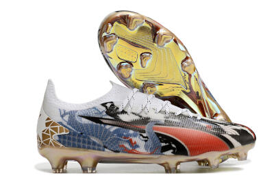 Puma Ultra Ultimate FG Low-Tops Soccer Cleats - White/Black/Red/Blue