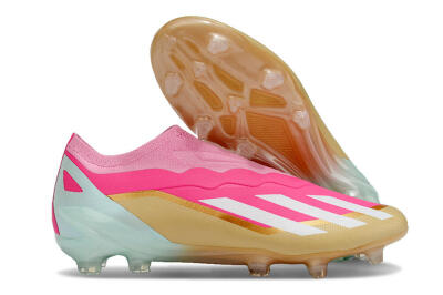 Adidas X Crazyfast+ Laceless FG Low-Tops Soccer Cleats - Pink/White/Gold/Jade