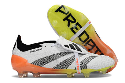 Adidas Predator Elite Foldover Tongue FG Low-Tops Soccer Cleats - White/Black/Orange/Yellow