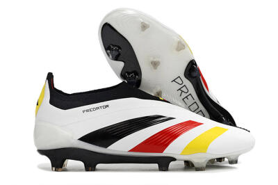 Adidas Predator+ Elite Laceless FG Low-Tops Soccer Cleats - White/Yellow/Red/Black