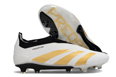 Adidas Predator 24 Elite Laceless FG Low-Tops Soccer Cleats - White/Gold/Black