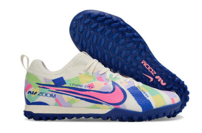 Nike Air Zoom Mercurial Vapor 15 Pro TF Low-Tops Soccer Shoes - White/Pink/Blue/Yellow