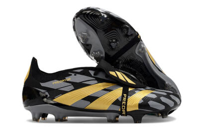 Adidas Predator Elite Foldover Tongue FG Low-Tops Soccer Cleats - Black/Grey/Gold