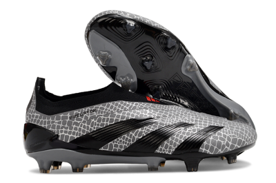 Adidas Predator+ 24 Elite Laceless FG Low-Tops Soccer Cleats - Grey/Black/Red