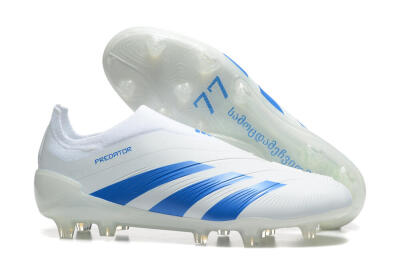 Adidas Predator Elite Laceless FG Low-Tops Soccer Cleats - White/Blue