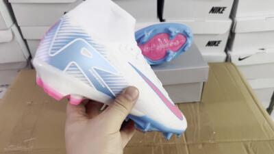 Nike Air Zoom Mercurial Superfly 10 Elite FG High-Tops Soccer Cleats - White/Pink/Blue