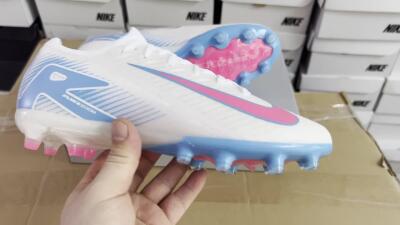Nike Air Zoom Mercurial Vapor 16 Elite AG Low-Tops Soccer Cleats - White/Pink/Blue