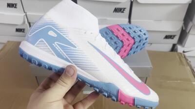 Nike Air Zoom Mercurial Superfly 10 Elite TF High-Tops Soccer Shoes - White/Pink/Blue