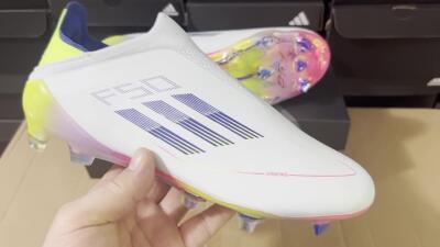 Adidas F50 Elite Laceless FG Low-Tops Soccer Cleats - White/Blue/Pink/Yellow