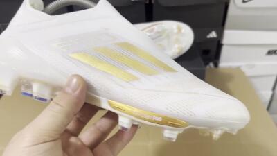 Adidas F50+ Lightstrike Pro Laceless FG Low-Tops Soccer Cleats - Cloud White/Gold Metallic/Cloud White