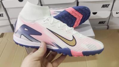 Nike Air Zoom Mercurial Superfly 10 Elite TF High-Tops Soccer Shoes - White/Pink/Blue