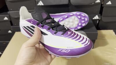 Messi x Adidas F50 Elite MG Low-Tops Soccer Cleats - White/Black/Purple