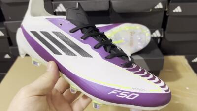 Messi x Adidas F50 Elite FG Low-Tops Soccer Cleats - White/Black/Purple