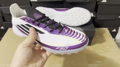 Adidas F50 Elite TF Low-Tops Soccer Shoes - White/Black/Purple