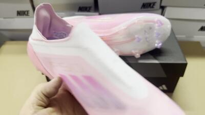 Adidas F50 Elite Laceless FG Low-Tops Soccer Cleats - White/Pink/Gold