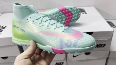 Nike Air Zoom Mercurial Superfly 10 Elite TF High-Tops Soccer Shoes - Jade/Pink/Blue
