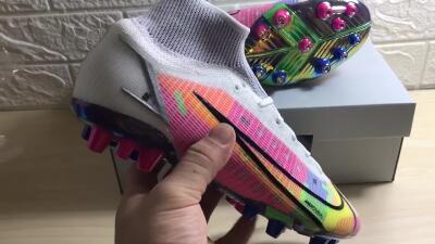 Nike Mercurial Superfly 8 Elite AG High-Tops Soccer Cleats - White/Pink/Blue/Yellow