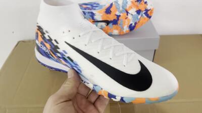 Nike Air Zoom Mercurial Superfly 10 Elite TF High-Tops Soccer Shoes - White/Blue/Orange