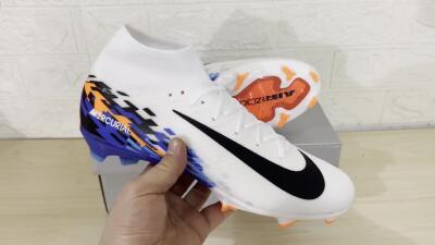 Nike Air Zoom Mercurial Superfly 10 Elite FG High-Tops Soccer Cleats - White/Blue/Orange