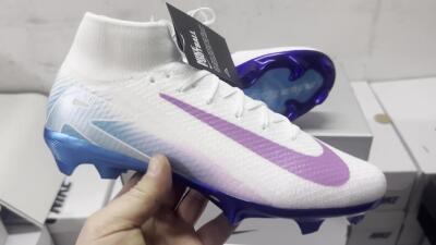 Nike Air Zoom Mercurial Superfly 10 Elite FG High-Tops Soccer Cleats - White/Purple/Blue