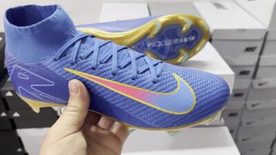 Nike Air Zoom Mercurial Superfly 10 Elite FG High-Tops Soccer Cleats - Blue/Gold/Pink