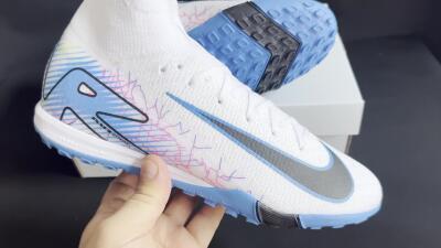 Nike Air Zoom Mercurial Superfly 10 Elite TF High-Tops Soccer Shoes - White/Blue/Black