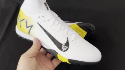 KM x Nike Air Zoom Mercurial Superfly 10 Elite TF High-Tops Soccer Shoes - White/Black/Yellow