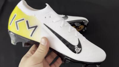 KM x Nike Air Zoom Mercurial Vapor 16 Elite FG Low-Tops Soccer Cleats - White/Black/Yellow