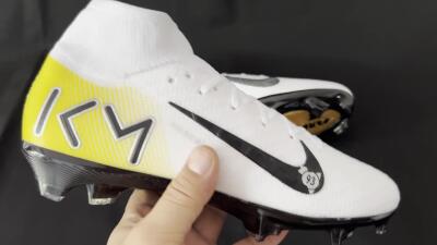 KM x Nike Air Zoom Mercurial Superfly 10 Elite FG High-Tops Soccer Cleats - White/Black/Yellow