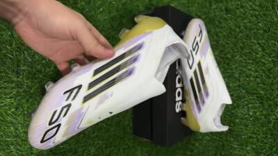 Adidas F50 Elite Laceless FG Low-Tops Soccer Cleats - White/Purple/Black/Gold