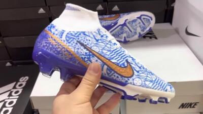 Nike Air Zoom Mercurial Superfly 9 Elite FG High-Tops Soccer Cleats - White/Blue/Red