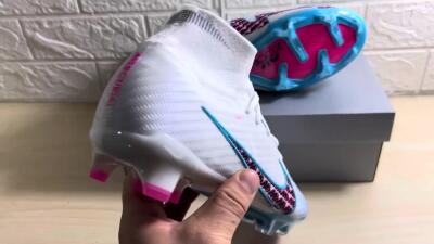 Nike Air Zoom Mercurial Superfly 9 Elite FG High-Tops Soccer Cleats - White/Blue/Pink