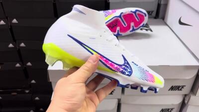 Nike Air Zoom Mercurial Superfly 9 Elite FG High-Tops Soccer Cleats - White/Pink/Blue
