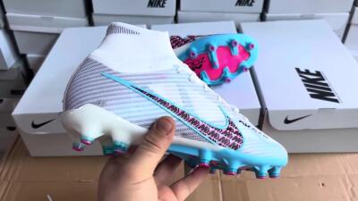 Nike Air Zoom Mercurial Superfly 9 Elite AG High-Tops Soccer Cleats - White/Blue/Pink