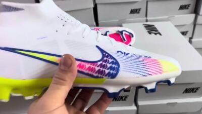 Nike Air Zoom Mercurial Superfly 9 Elite FG High-Tops Soccer Cleats - White/Blue/Pink/Green