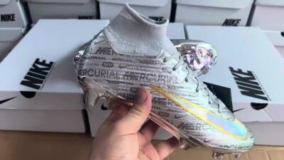 Nike Air Zoom Mercurial Superfly 9 Elite FG High-Tops Soccer Cleats - Silver/Gold